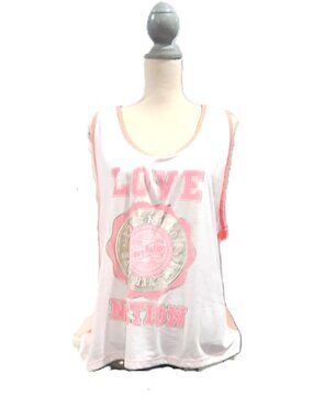 Women's 2XL  XXL Plus Tank Top Sleeveless Love Nation Pink White Sleeveless